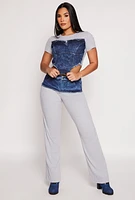 Womens Denim Corset Detail Crop Top, Multi, Size S