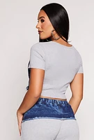 Womens Denim Corset Detail Crop Top, Multi,