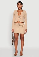 Womens Buckle Front Padded Shoulder Blazer,