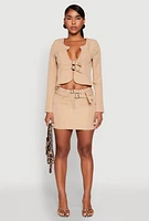 Womens Buckle Front Padded Shoulder Blazer,