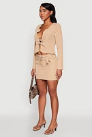 Womens Buckle Front Padded Shoulder Blazer,