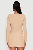 Womens Buckle Front Padded Shoulder Blazer,
