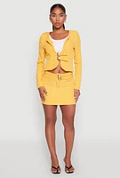 Womens Buckle Front Padded Shoulder Blazer, Yellow, Size M
