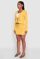Womens Buckle Front Padded Shoulder Blazer, Yellow, Size M