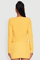 Womens Buckle Front Padded Shoulder Blazer, Yellow, Size M