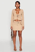 Womens Double Buckle Front Mini Skirt, Khaki,