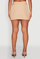 Womens Double Buckle Front Mini Skirt,