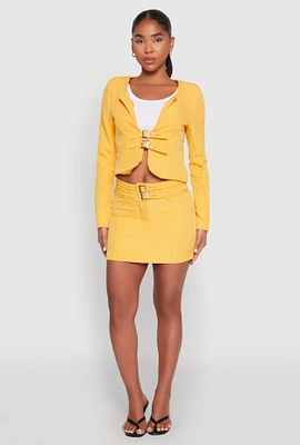 Womens Double Buckle Front Mini Skirt, Yellow, Size M