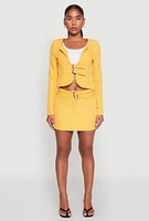 Womens Double Buckle Front Mini Skirt, Yellow, Size M