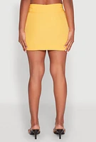 Womens Double Buckle Front Mini Skirt, Yellow, Size M