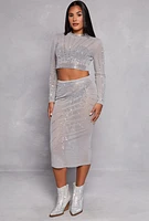 Womens Mesh Embellished Midi Skirt, Grey, Size M