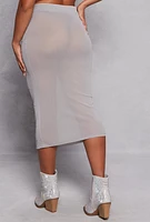 Womens Mesh Embellished Midi Skirt, Grey, Size M