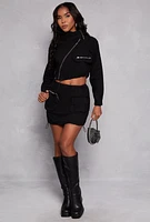 Womens Toggle Drawstring Hem Cargo Pocket Skirt, Black, Size M