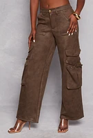 Womens Faux Suede Cargo Pants, Brown,