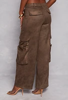 Womens Faux Suede Cargo Pants, Brown,