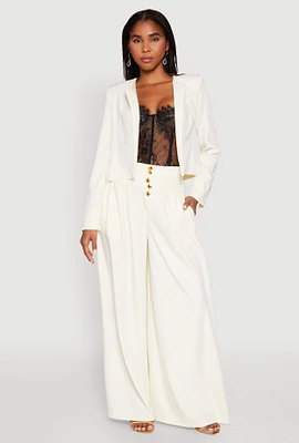 Womens Paper Bag Waist Wide Leg Pants, White,