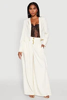 Womens Paper Bag Waist Wide Leg Pants, White,