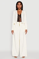 Womens Paper Bag Waist Wide Leg Pants, White,