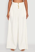 Womens Paper Bag Waist Wide Leg Pants, White,
