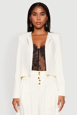 Womens Padded Shoulder Blazer, Beige, Size S
