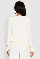 Womens Padded Shoulder Blazer, Beige, Size S