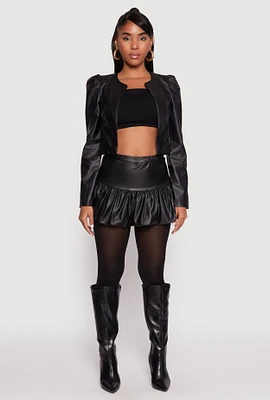 Womens Faux Leather Bubble Mini Skort, Black, Size S