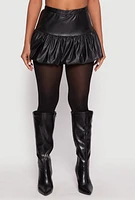 Womens Faux Leather Bubble Mini Skort, Black, Size S