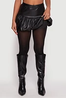 Womens Faux Leather Bubble Mini Skort, Black, Size S