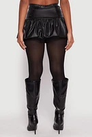 Womens Faux Leather Bubble Mini Skort, S