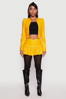 Womens Faux Leather Bubble Mini Skort, Yellow, Size M