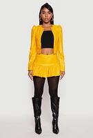 Womens Faux Leather Bubble Mini Skort, Yellow, Size M