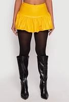Womens Faux Leather Bubble Mini Skort, Yellow, Size M