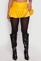 Womens Faux Leather Bubble Mini Skort, Yellow, Size M