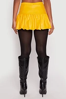 Womens Faux Leather Bubble Mini Skort, Yellow, Size M