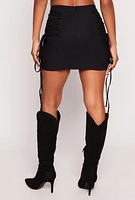 Womens Hyper Stretch Lace Up Detail Mini Skirt, Black,