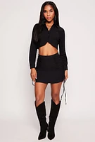 Womens Hyperstretch Cropped Button Front Shirt, Black, Size M