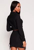 Womens Hyperstretch Cropped Button Front Shirt, Black, Size M