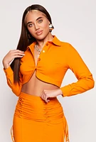 Womens Hyperstretch Cropped Button Front Shirt, Orange, Size XL