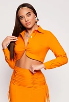 Womens Hyperstretch Cropped Button Front Shirt, Orange,