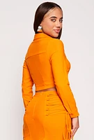 Womens Hyperstretch Cropped Button Front Shirt, Orange, Size M