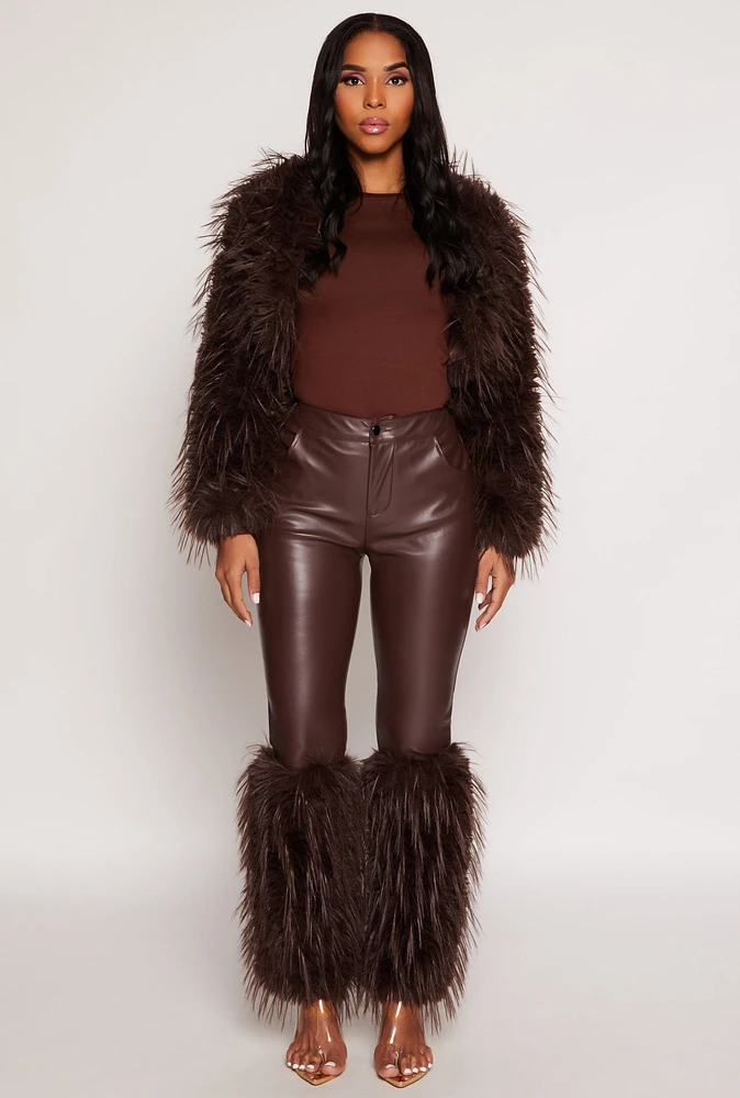 Womens Spoon Jeans Faux Fur Cuff Pants, Brown, Size M