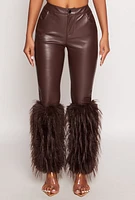 Womens Spoon Jeans Faux Fur Cuff Pants, Brown,