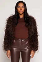 Womens Spoon Jeans Long Sleeve Faux Fur Bolero, Brown, Size M