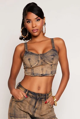 Womens Spoon Jeans Antique Wash Bustier Top, Multi,