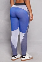 Womens Color Block Seamless Compression Rib Leggings, M-L