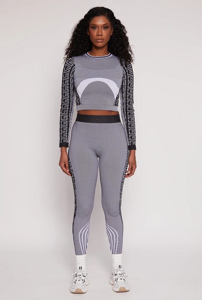 Womens Seamless Striped Greek Key Print Leggings,