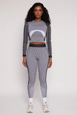 Womens Seamless Striped Greek Key Print Leggings,