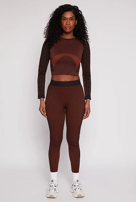Womens Seamless Striped Greek Key Print Leggings, Brown, Size S-M