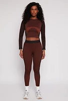Womens Seamless Striped Greek Key Print Leggings, Brown, Size S-M
