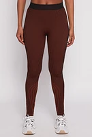 Womens Seamless Striped Greek Key Print Leggings, Brown, Size M-L